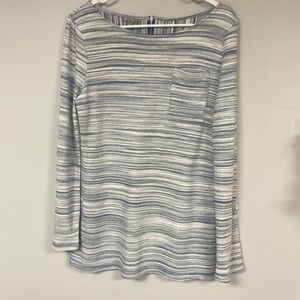 T by Talbots long sleeve striped blouse/ top, M, scoop neck, pocket, zip close